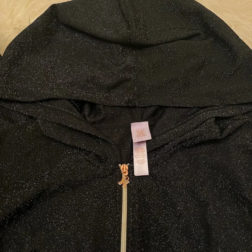 Savage X Fenty 3X Sleep & Shine Jumpsuit | Hooded Gold Zip Black Caviar Sold Out - Picture 6 of 11